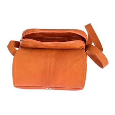 Alternate image for Handcrafted Orange Leather Shoulder Bag Sweet Combination
