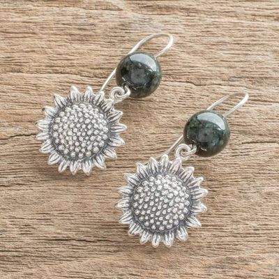 Alternate image for Jade Sunflower Dangle Earrings from Guatemala Sunflower Nature