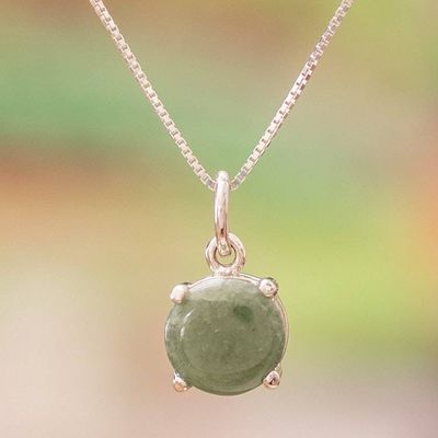 Alternate image for Classic Round Green Jade Sterling Silver Pendant Necklace Maya Sweets in Green