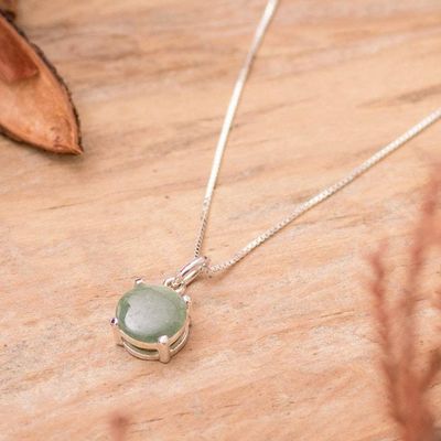 Alternate image for Classic Round Green Jade Sterling Silver Pendant Necklace Maya Sweets in Green