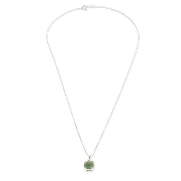 Alternate image for Classic Round Green Jade Sterling Silver Pendant Necklace Maya Sweets in Green