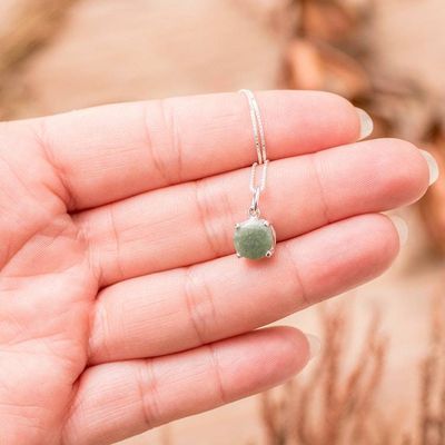 Alternate image for Classic Round Green Jade Sterling Silver Pendant Necklace Maya Sweets in Green
