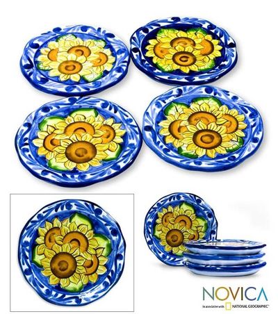 Alternate image for Ceramic dessert plates Set of 4 Sunflowers