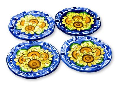 Alternate image for Ceramic dessert plates Set of 4 Sunflowers