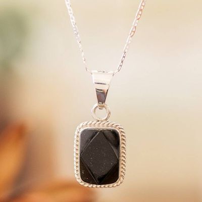 Primary image for Silver Necklace with Rectangular Faceted Black Jade Pendant Black Maya Princess