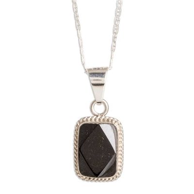 Alternate image for Silver Necklace with Rectangular Faceted Black Jade Pendant Black Maya Princess
