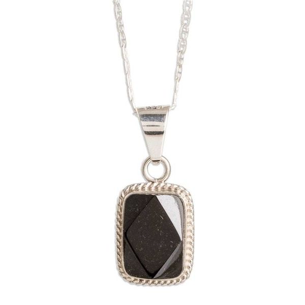 Alternate image for Silver Necklace with Rectangular Faceted Black Jade Pendant Black Maya Princess