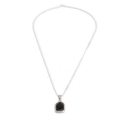Alternate image for Silver Necklace with Rectangular Faceted Black Jade Pendant Black Maya Princess