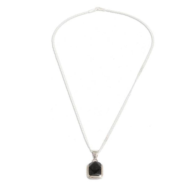 Alternate image for Silver Necklace with Rectangular Faceted Black Jade Pendant Black Maya Princess