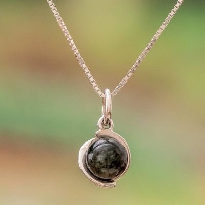 Primary image for Round Dark Green Jade and Sterling Silver Pendant Necklace Dark Green Magic Silhouette