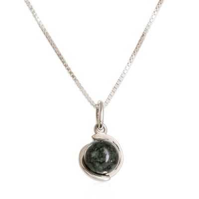 Alternate image for Round Dark Green Jade and Sterling Silver Pendant Necklace Dark Green Magic Silhouette