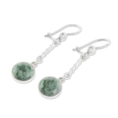 Alternate image for Sterling Silver Green Jade Dangle Earrings from Guatemala Drops of Hope