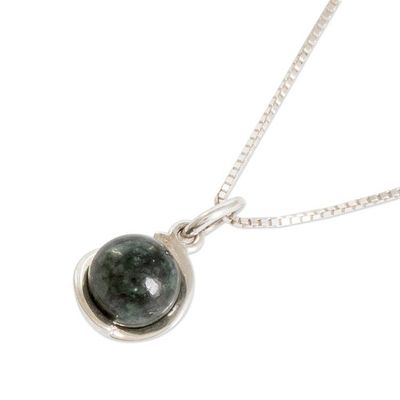 Alternate image for Round Dark Green Jade and Sterling Silver Pendant Necklace Dark Green Magic Silhouette