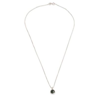Alternate image for Round Dark Green Jade and Sterling Silver Pendant Necklace Dark Green Magic Silhouette
