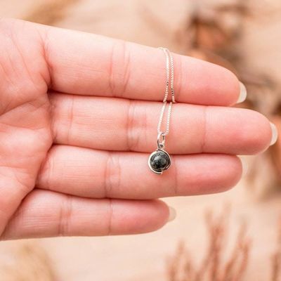 Alternate image for Round Dark Green Jade and Sterling Silver Pendant Necklace Dark Green Magic Silhouette