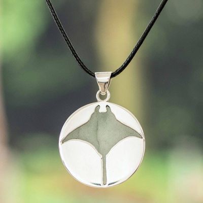 Primary image for Ray-Themed Sterling Silver and Green Jade Pendant Necklace Resilient Joy