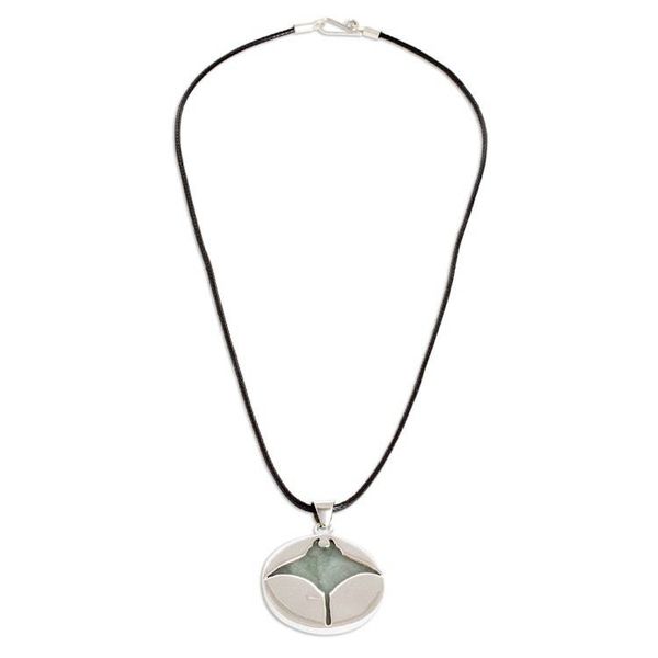 Alternate image for Ray-Themed Sterling Silver and Green Jade Pendant Necklace Resilient Joy