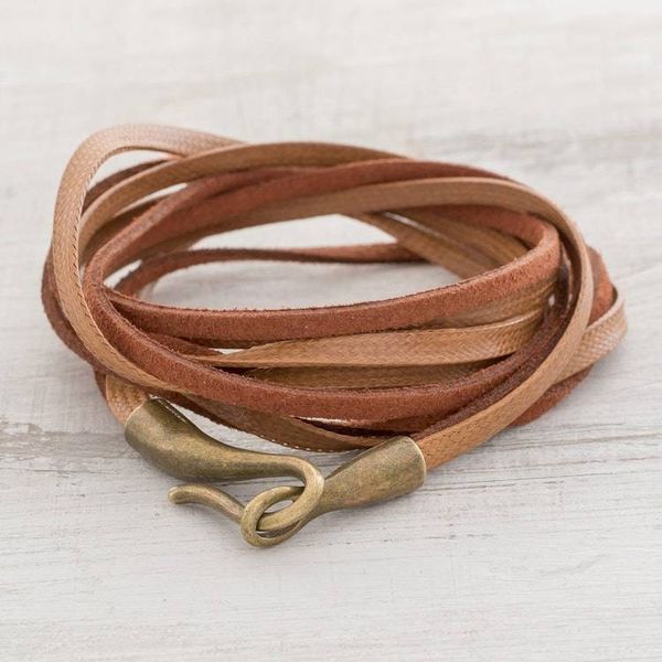 Alternate image for Brown Faux Leather Cord Bracelet from Guatemala Sepia Harmony