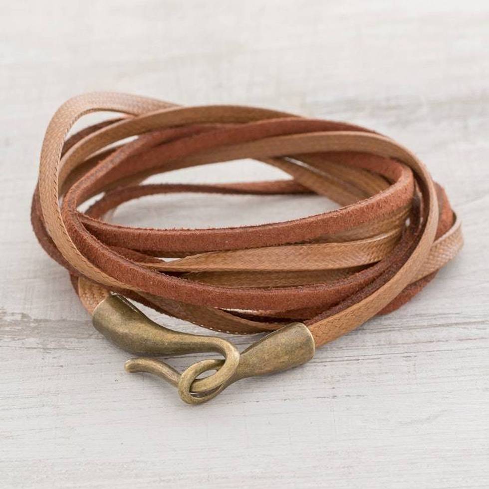 Brown Faux Leather Cord Bracelet from Guatemala 'Sepia Harmony'