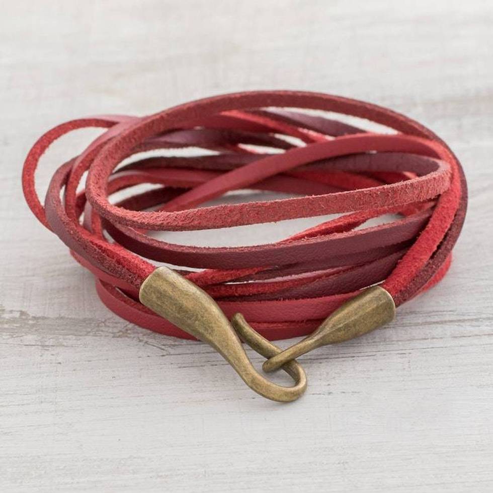 Red Cord Cord Bracelet from Guatemala 'Crimson Harmony'