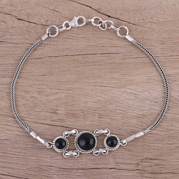 Alternate image for Onyx Pendant Bracelet with Sterling Silver Foxtail Chain Bridge to Delhi