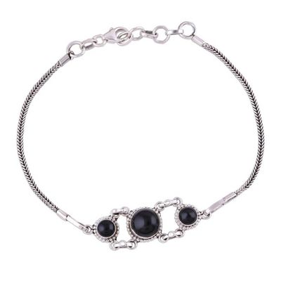Alternate image for Onyx Pendant Bracelet with Sterling Silver Foxtail Chain Bridge to Delhi