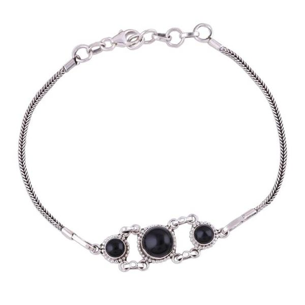 Alternate image for Onyx Pendant Bracelet with Sterling Silver Foxtail Chain Bridge to Delhi