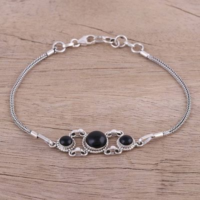 Alternate image for Onyx Pendant Bracelet with Sterling Silver Foxtail Chain Bridge to Delhi