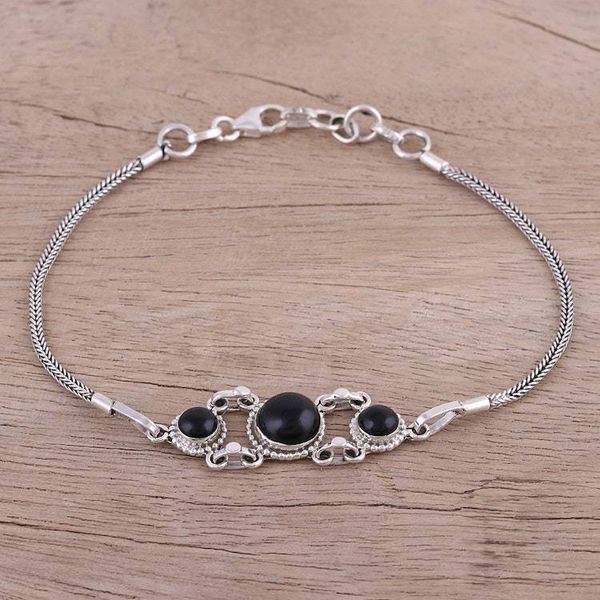 Alternate image for Onyx Pendant Bracelet with Sterling Silver Foxtail Chain Bridge to Delhi