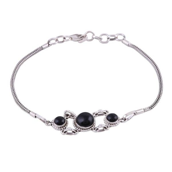 Alternate image for Onyx Pendant Bracelet with Sterling Silver Foxtail Chain Bridge to Delhi