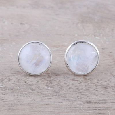 Alternate image for Natural Rainbow Moonstone Stud Earrings from India Moonlight Peace