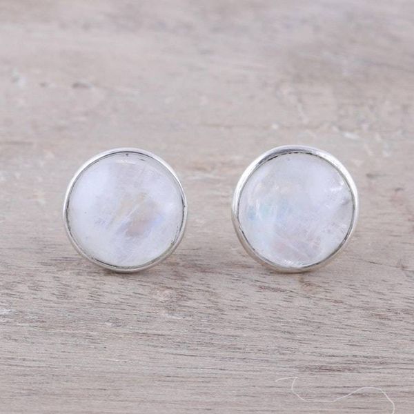 Alternate image for Natural Rainbow Moonstone Stud Earrings from India Moonlight Peace