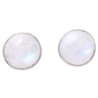 Alternate image for Natural Rainbow Moonstone Stud Earrings from India Moonlight Peace