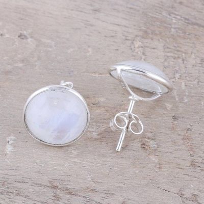Alternate image for Natural Rainbow Moonstone Stud Earrings from India Moonlight Peace