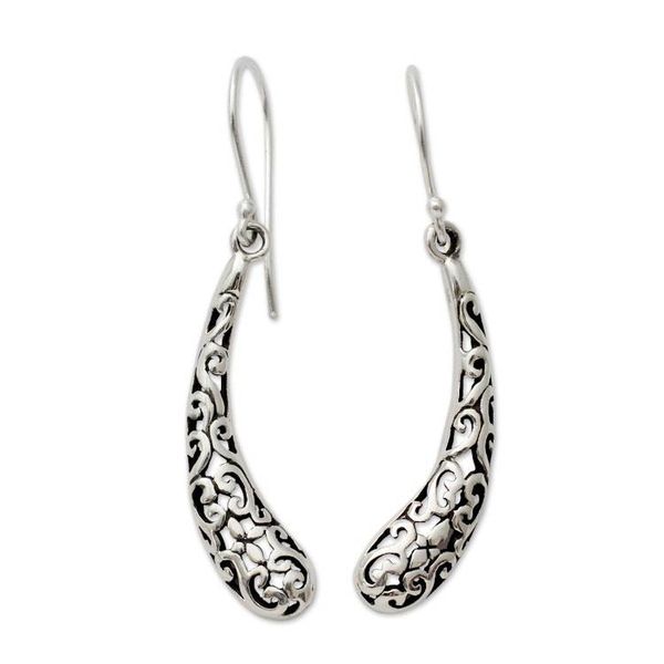 Alternate image for Handcrafted India Jali Art Sterling Silver Dangle Earrings Jali Leaf