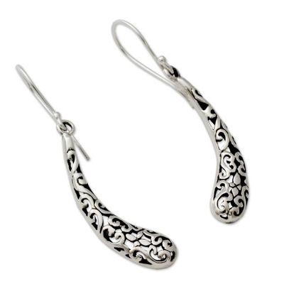 Alternate image for Handcrafted India Jali Art Sterling Silver Dangle Earrings Jali Leaf