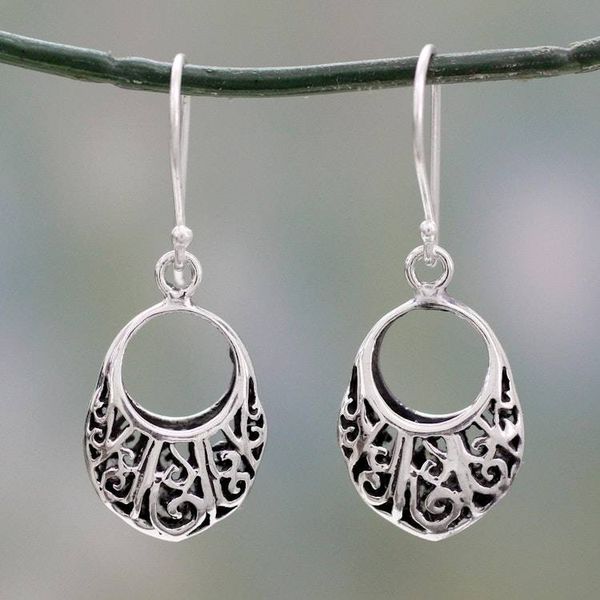 Alternate image for Floral Theme Handcrafted Sterling Silver Earrings from India Floral Basket