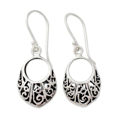 Alternate image for Floral Theme Handcrafted Sterling Silver Earrings from India Floral Basket
