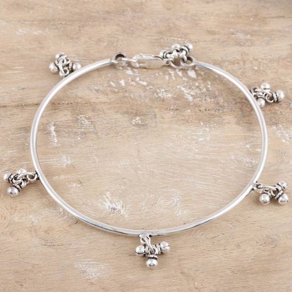 Alternate image for Charm Anklet Handcrafted from Sterling Silver in India Hanging Sparks