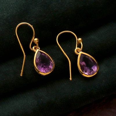 Alternate image for Gold Plated 4-Carat Amethyst Dangle Earrings from India Fantastic Drops