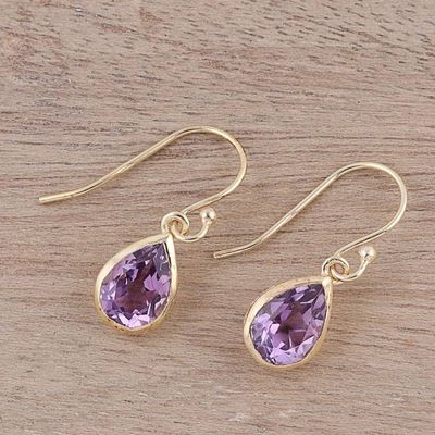 Alternate image for Gold Plated 4-Carat Amethyst Dangle Earrings from India Fantastic Drops