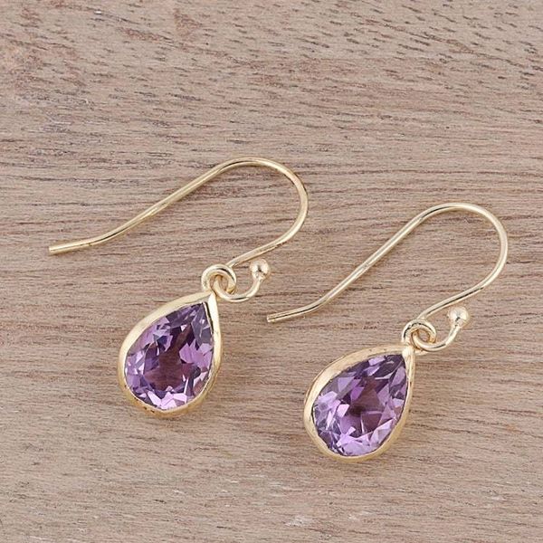 Alternate image for Gold Plated 4-Carat Amethyst Dangle Earrings from India Fantastic Drops