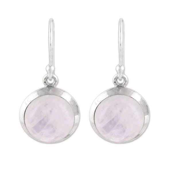 Alternate image for Rainbow Moonstone and Sterling Silver Dangle Earrings Celestial Promise