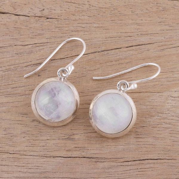 Alternate image for Rainbow Moonstone and Sterling Silver Dangle Earrings Celestial Promise