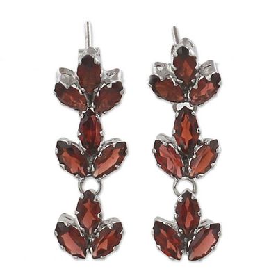Alternate image for Garnet and Sterling Silver Leafy Dangle Earrings from India Radiant Red Leaves