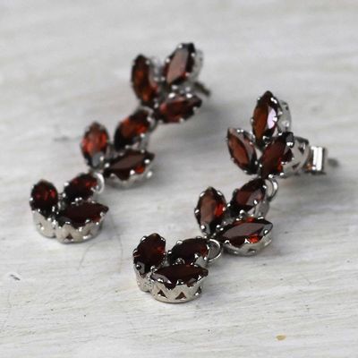 Alternate image for Garnet and Sterling Silver Leafy Dangle Earrings from India Radiant Red Leaves