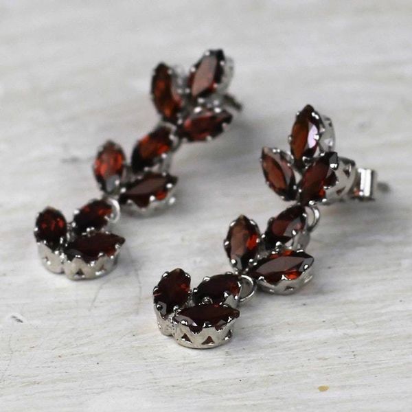 Alternate image for Garnet and Sterling Silver Leafy Dangle Earrings from India Radiant Red Leaves