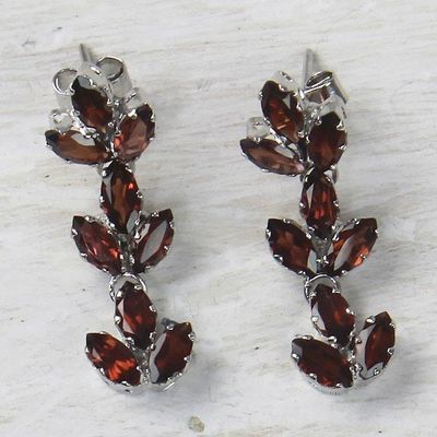 Alternate image for Garnet and Sterling Silver Leafy Dangle Earrings from India Radiant Red Leaves