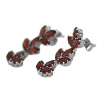 Alternate image for Garnet and Sterling Silver Leafy Dangle Earrings from India Radiant Red Leaves