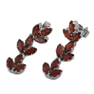 Alternate image for Garnet and Sterling Silver Leafy Dangle Earrings from India Radiant Red Leaves